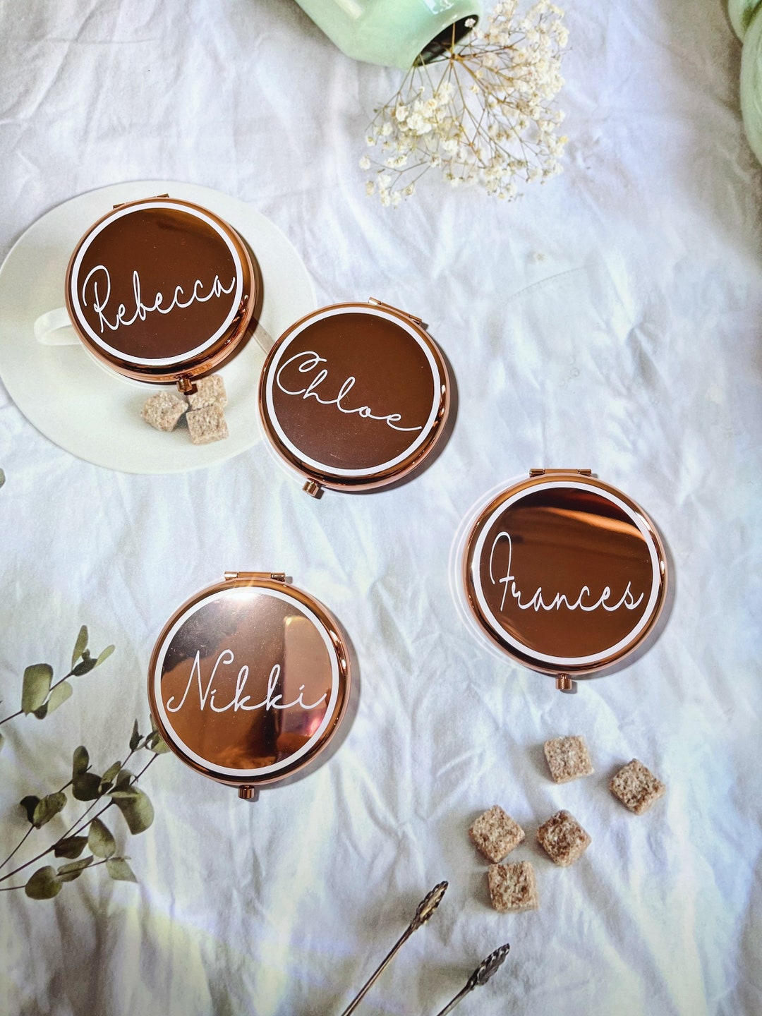 PERSONALISED Rose Gold COMPACT MIRROR Custom Name Mirror Wedding