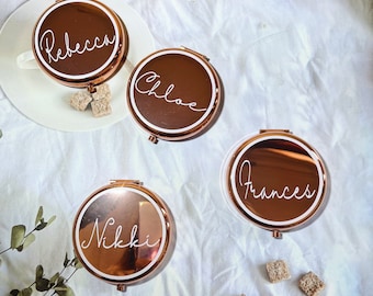 PERSONALISED rose gold COMPACT MIRROR| Custom name mirror| Wedding Mirror|Pocket Mirror|Bridesmaid gift proposal|Initial and name mirror