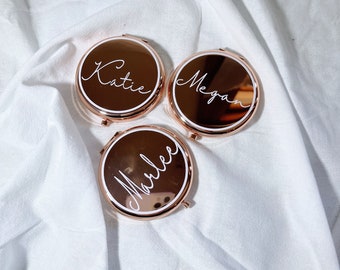 PERSONALISED rose gold COMPACT MIRROR| Custom name mirror| Wedding Mirror|Pocket Mirror|Bridesmaid gift proposal|Initial and name mirror