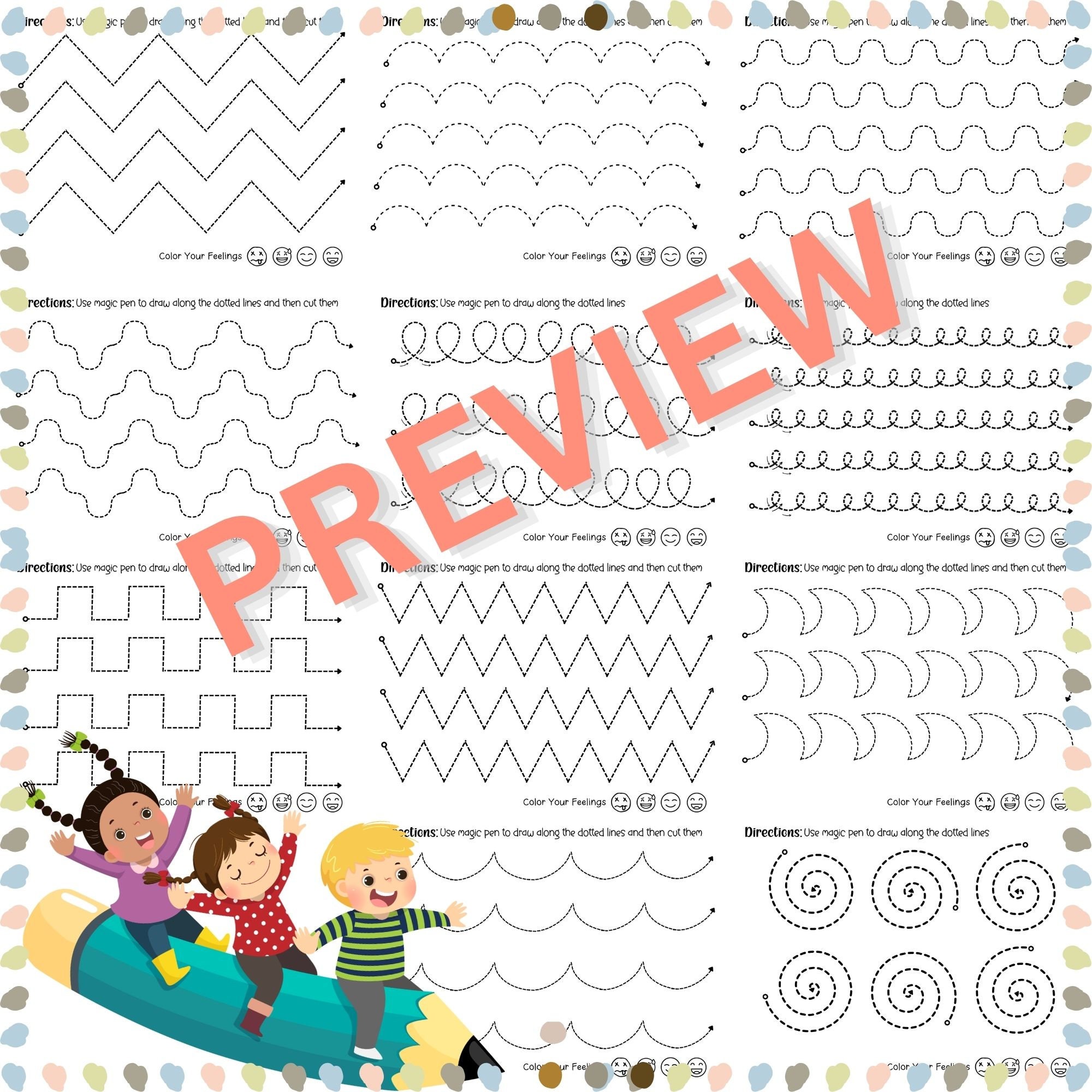 Prewriting Wavy Tracing Lines & Cutting Worksheets to Enhance Etsy