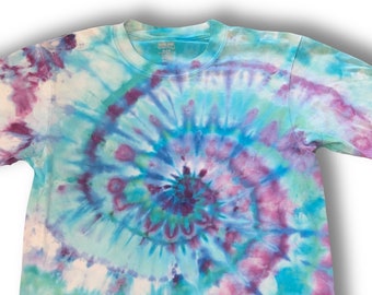 Teal Blue & Purple Spiral Ice Tie Dye (Medium)