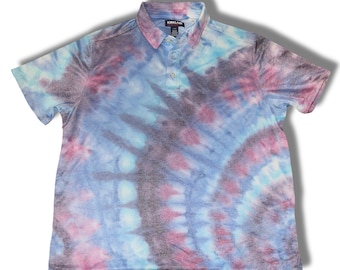 Blue/Purple Spiral Ice Tie Dye Polo (Unisex L Modal Polo)