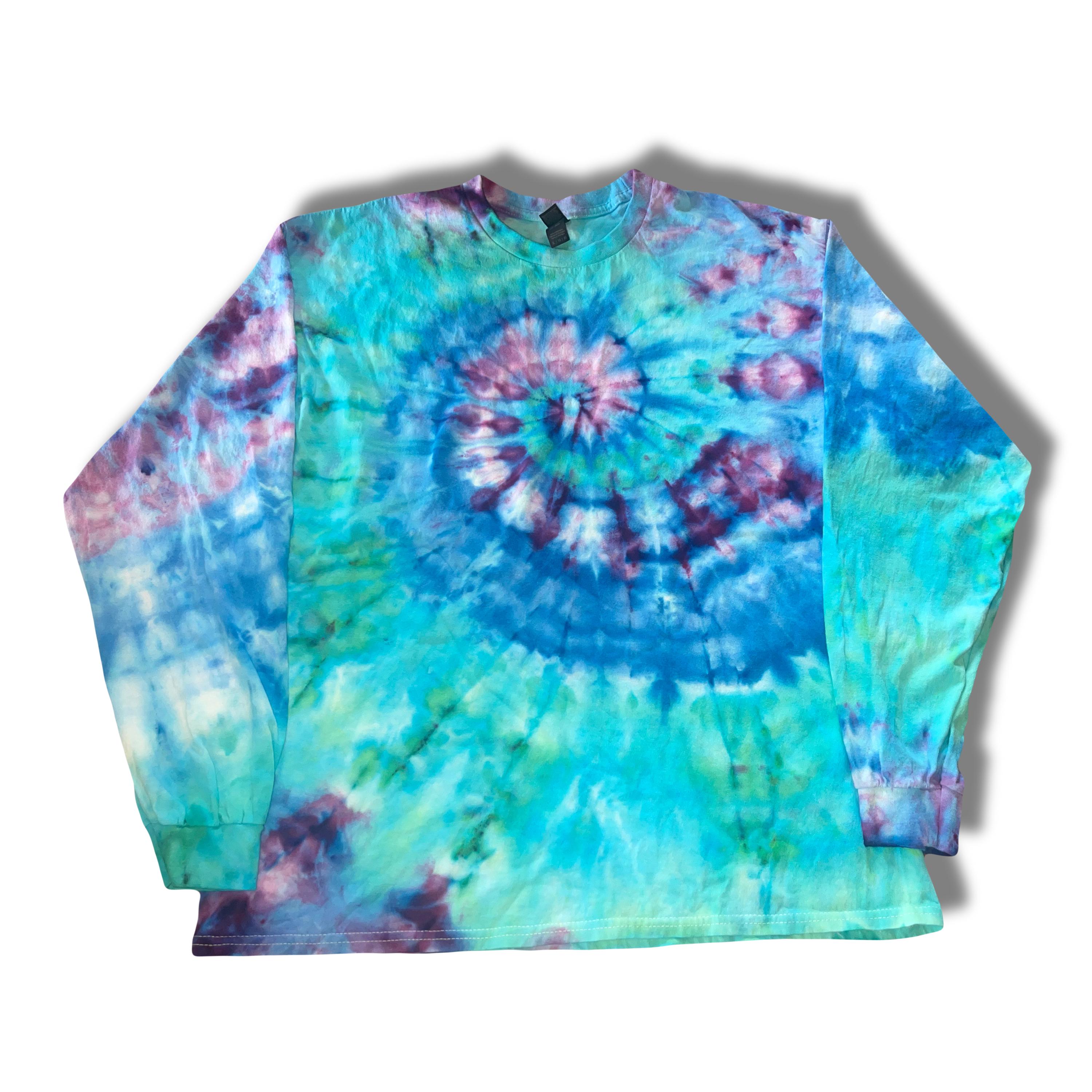 Teal Blue & Purple Spiral Ice Tie Dye Longsleeve (XL)