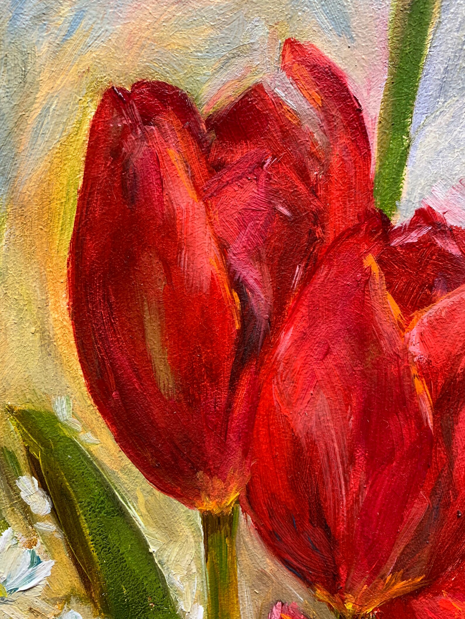 Tulips. Red Tulips Oil Painting on Hardboard. Garden Flowers. Original ...