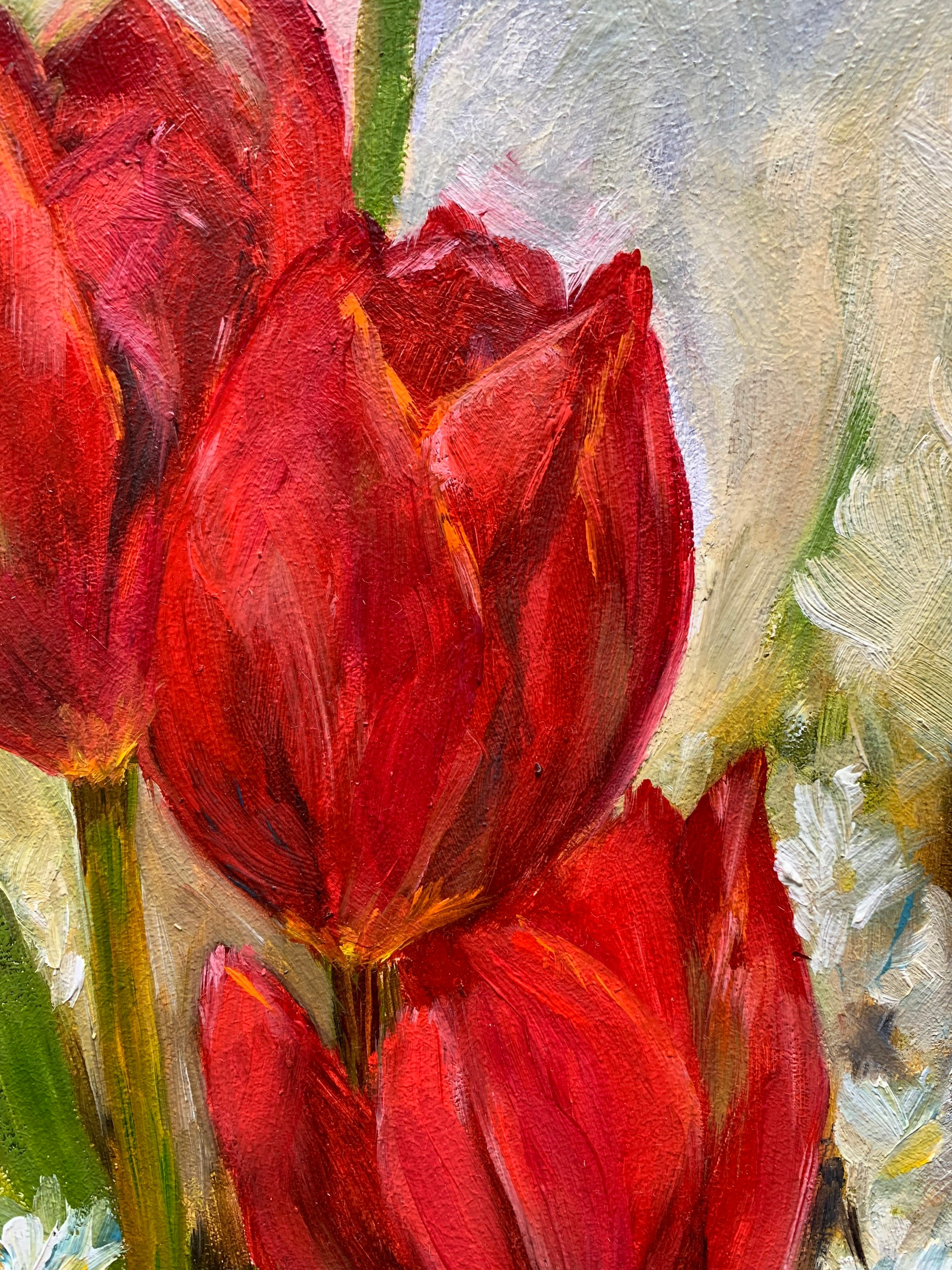 Tulips. Red Tulips Oil Painting on Hardboard. Garden Flowers. Original ...