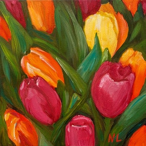 Tulips. Original oil painting on canvas. Flowers painting. Wall decor. Gift ideas.