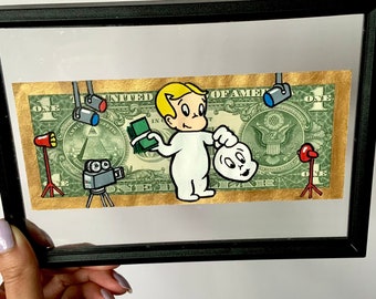 Casper the Ghost of Richie Rich Dollar Bill Art, Money Decor