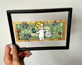 Casper the Ghost of Richie Rich Dollar Bill Art, Money Decor