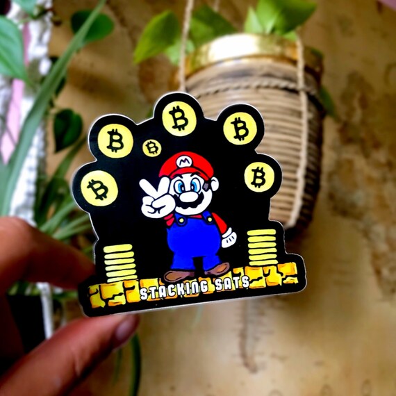 Crypto Mario Stacking Sats Sticker 3 Vinyl Cryptocurrency x Super Mario Sticker Bitcoin Crypto Trader Collectible