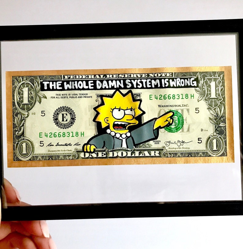 Simpsons Collection Money Art, Set of 3 Dollar Bill Artwork Lisa, Bart, Homer Currency Art Collectors Gift image 2