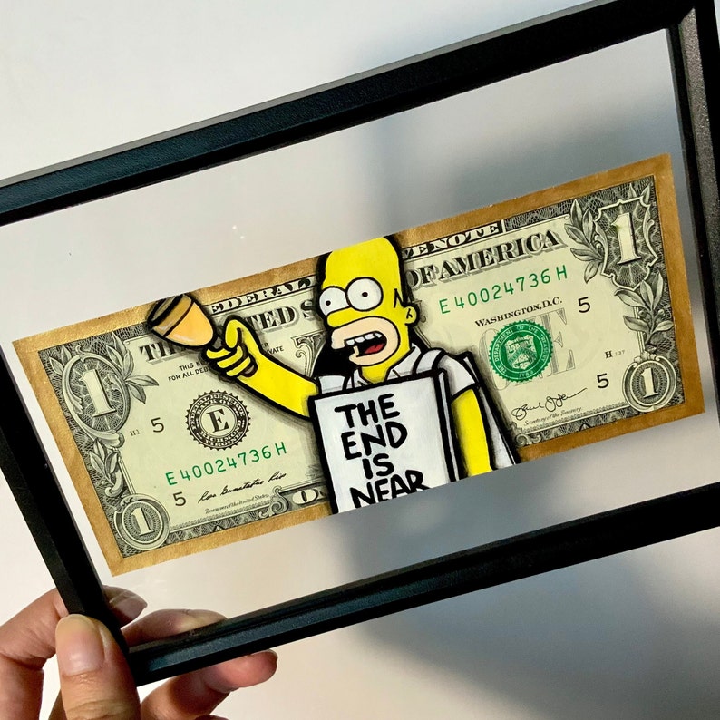 Simpsons Collection Money Art, Set of 3 Dollar Bill Artwork Lisa, Bart, Homer Currency Art Collectors Gift image 4