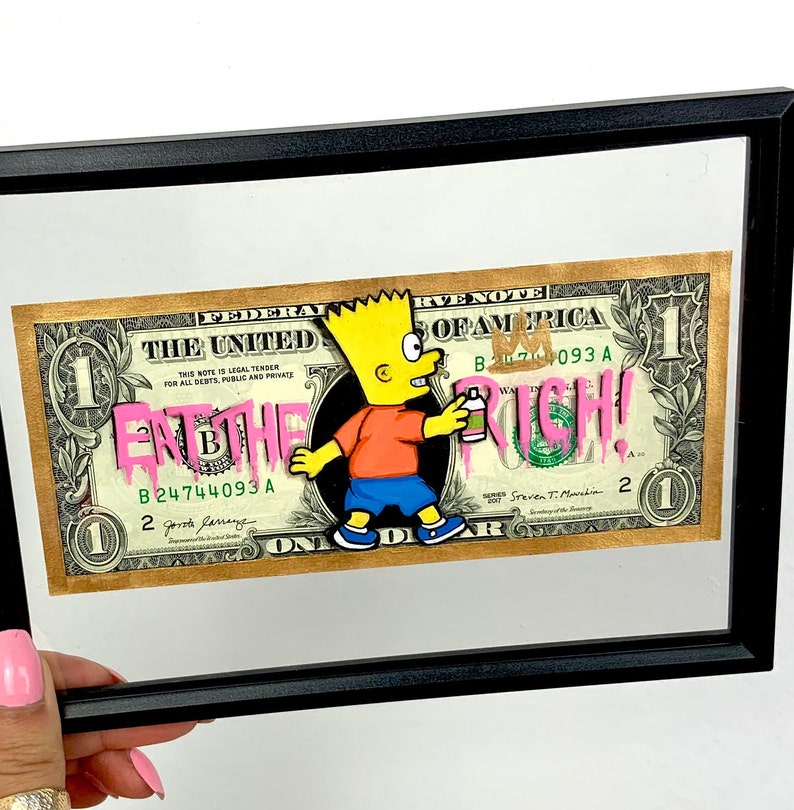 Simpsons Collection Money Art, Set of 3 Dollar Bill Artwork Lisa, Bart, Homer Currency Art Collectors Gift image 3