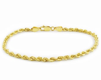 Real 10K Yellow Gold Womens 2mm Diamond Cut Rope Chain Bracelet Anklet 7"  8"  9" For Free Shipping From USA