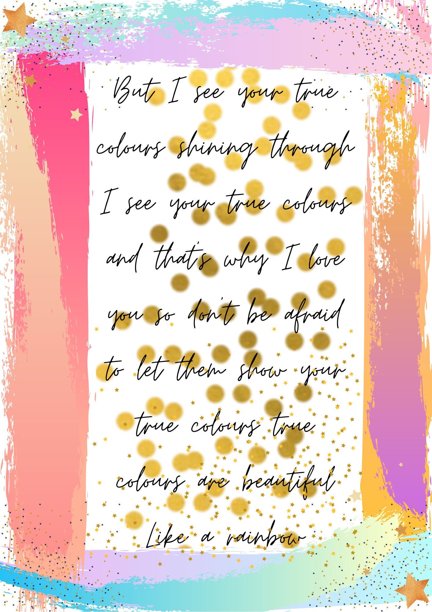 True Colours Artwork Cyndi Lauper Lyrics A4 PNG Digital - Etsy