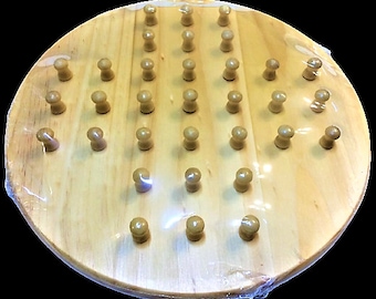 Solitaire 11" Inch Set Wooden Strategy Game Puzzle Board Wood Pegs Hand Made Free Shipping