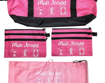 Mahjong Mahj Mahjong Carry PINK Empty Bag + Two Bags Purses for Tiles + Bag for Rack FREE Shipping