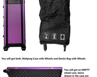 Mahjong Mahjongg Wheels Case EMPTY wheel Case 2 Trays for Tiles, Protective wheel Denim Bag with Free Shipping