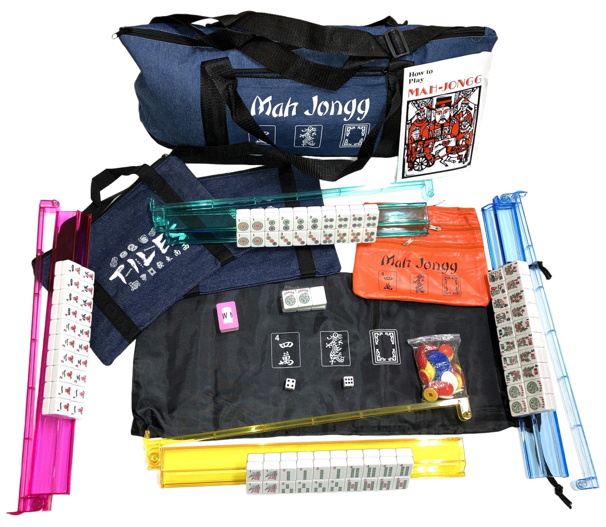Mahjong Full Set Brand New Western American 166 Standard Resin Tiles Complete Mah Jongg Set with 5 Bags BLUE and 4 Combo Racks Free Shipping
