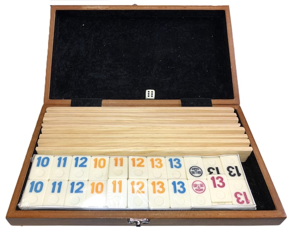 Rummy Tiles Games Set 4 Wooden Racks In Classy Deluxe Wooden Case Resin 106 Tiles Rummi Free Shipping