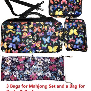 Mahjong Mahj Mah jong  Butterflies Empty Padded Carry Bag + Two Padded Bags Purses for Tile + Bag for Racks, all 4 Bags with Free Shipping