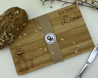 Frühstücksbrettchen, Frosch, Holzbrettchen mit Gravur,Hoftiere, Personalisiertes Geschenk