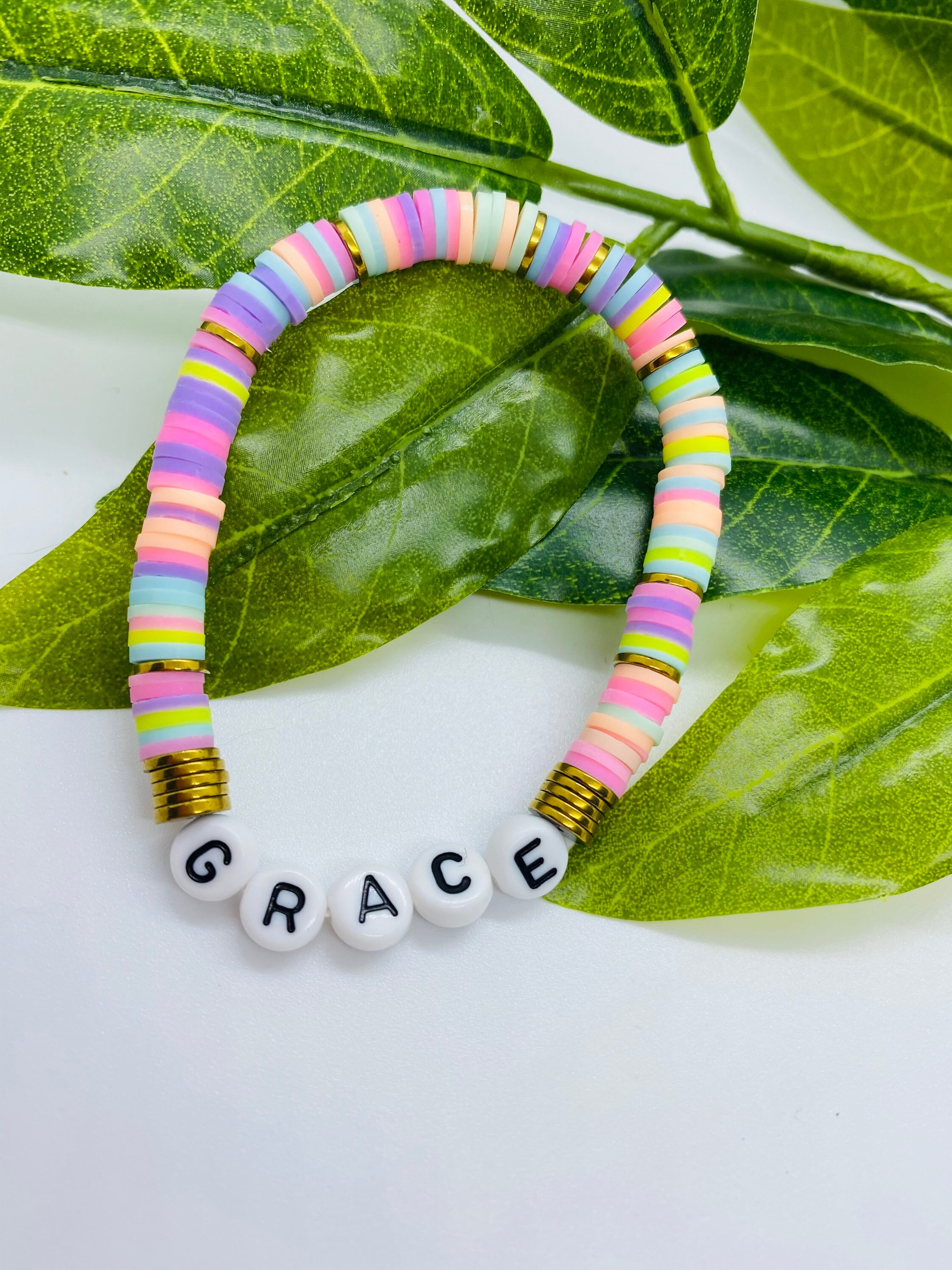 GRACE BE STILL Beaded Bracelet Stack Polymer Clay Bracelet Etsy
