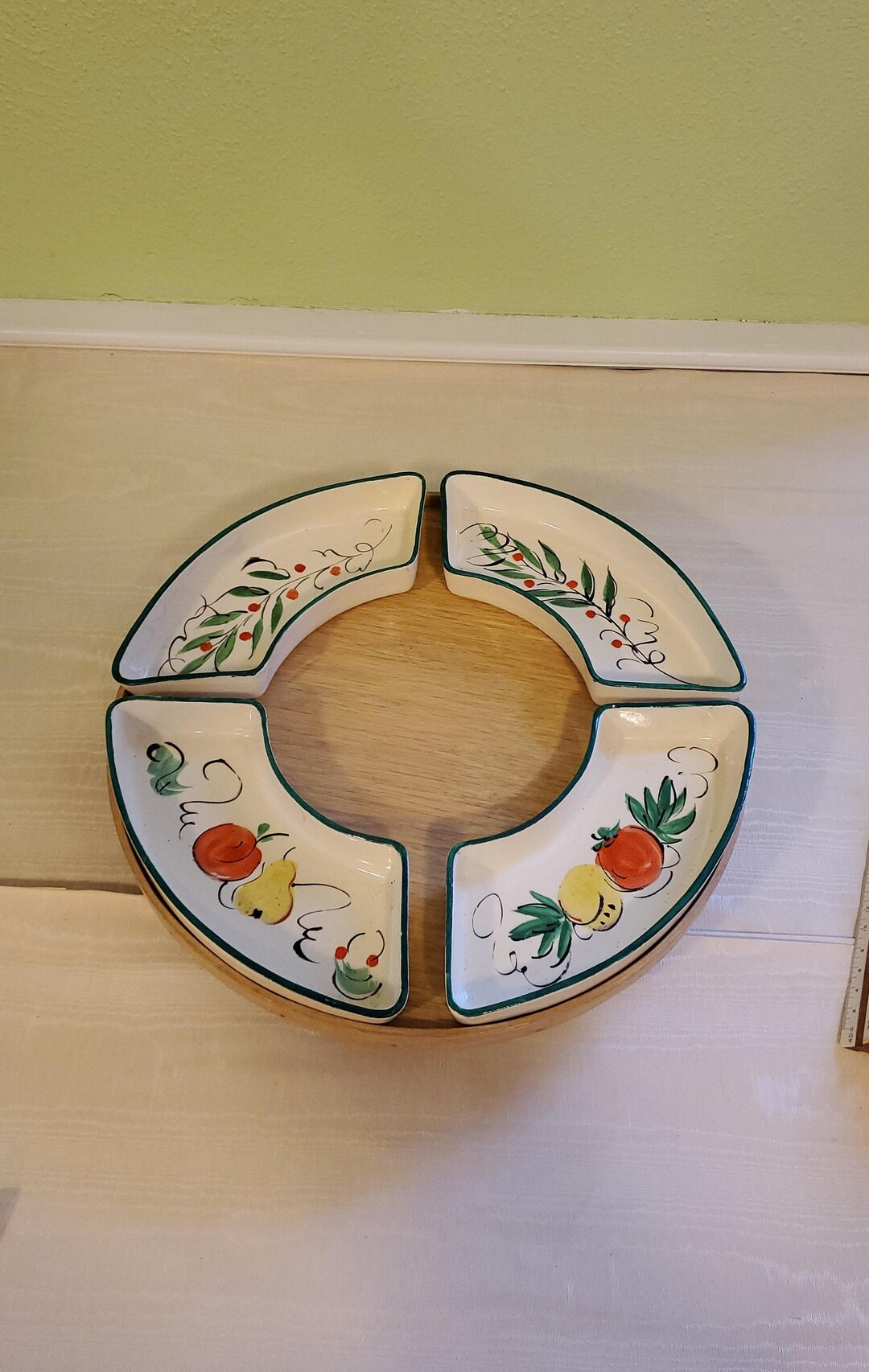 Midcentury Lazy Susan Ceramic Handpainted Inserts Belletts Etsy