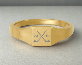 Hollanov Square Signet Ring (Engraving), Steel with Gold PVD coating - Heated Rivalry Jewelry