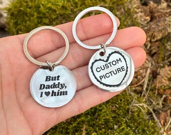 Custom Keychain Daddy I love with Double-Sided Engraving - Personalized Picture, 1 piece