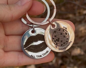 Engraved Keychain Lipstain Discoball - silver or rose gold, shiny finish, double-sided