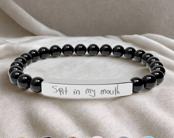 Spit in my mouth Bar Bracelet engraved - Natural Stone Stretch Jewelry, Friendship Bracelet, Hudson Quote