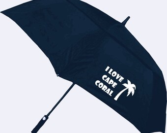 Cape Coral Umbrella – I Love Cape Coral Palm Tree – 60" Golf Umbrella – Florida Gift – Beach Lover Umbrella – Realtor Closing Gift