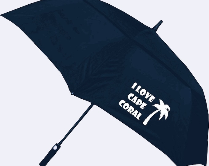Cape Coral Umbrella – I Love Cape Coral Palm Tree – 60" Golf Umbrella – Florida Gift – Beach Lover Umbrella – Realtor Closing Gift