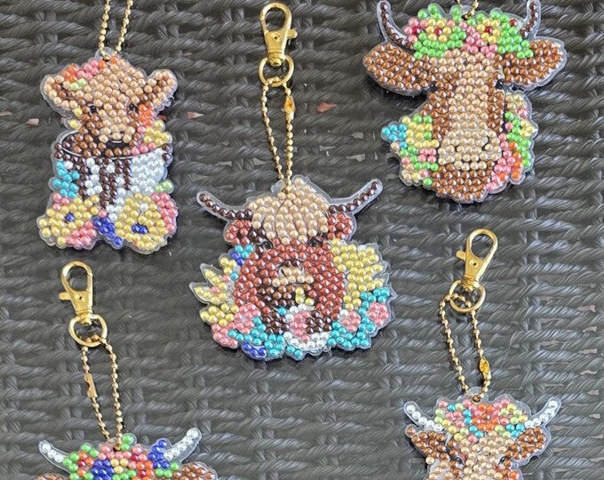 Cow Rhinestone Zipper Pull Keychain, Farmhouse Bag Charm, Country Western Cowgirl Gift, Backpack Accessory