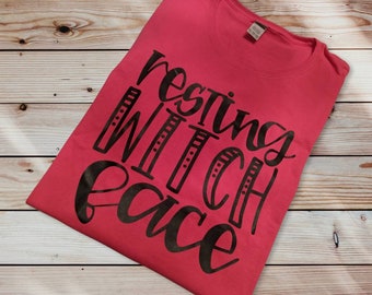 Women's Extra Extra Large (XXL) 100% Cotton Black T-shirt 2X - Resting Witch Face - Free Shipping