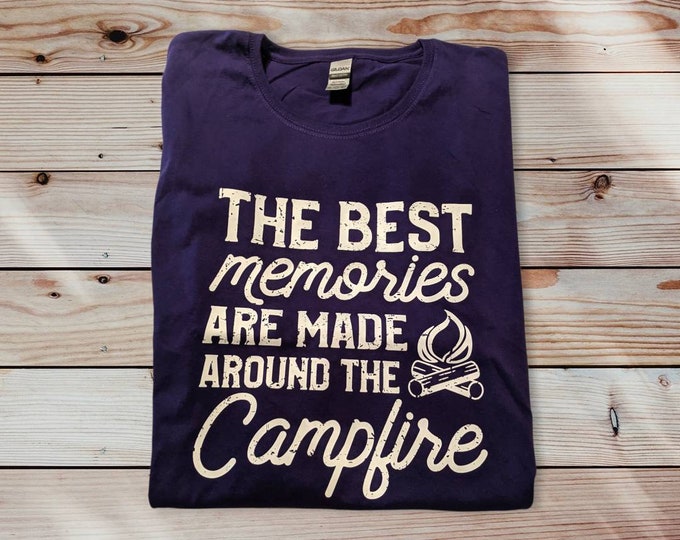 Comfy Women's Extra Extra Large (2X, 2XL XXL) Purple 100% Cotton T-shirt - The best memories are made around the campfire - Free Shipping