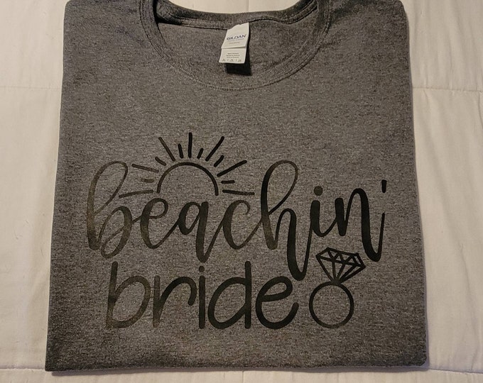 Women's Size Extra Large Dark Gray (Grey) T-shirt - Beachin' Bride - FREE SHIPPING!