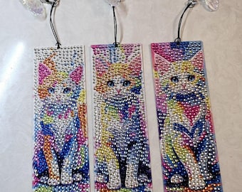 Set of 3 Diamond Painting Art Pet Cat Bookmarks - Set of 3 Diamond Painting Bling Cat Kitten Bookmark - FREE SHIPPING!