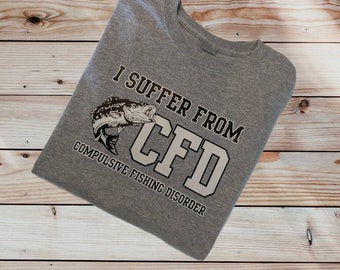 Adult Men's Unisex Size Small - Grey/Gray Gildan 100% Cotton T-Shirt - I suffer from compulsive fishing disorder - FREE SHIPPING!