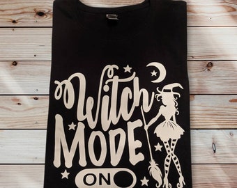 Women's Extra Extra Large Black (XXL) 100% Cotton 2X T-shirt - Witch Mode On - Free Shipping