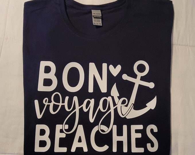 Women's Size Extra Large Navy Blue T-shirt - Bon Voyage Beaches - FREE SHIPPING!