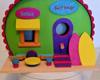 Beautiful unique one of a kind bright & cheery bird house. Personalized hand painted beach camper surfboard island birdhouse. FREE SHIPPING!