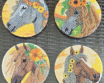 Horse Coasters Set of 4 | Equestrian Drink Coasters | Handmade Rhinestone Coasters | Horse Lover Gift | Western Decor | Unique Table Decor