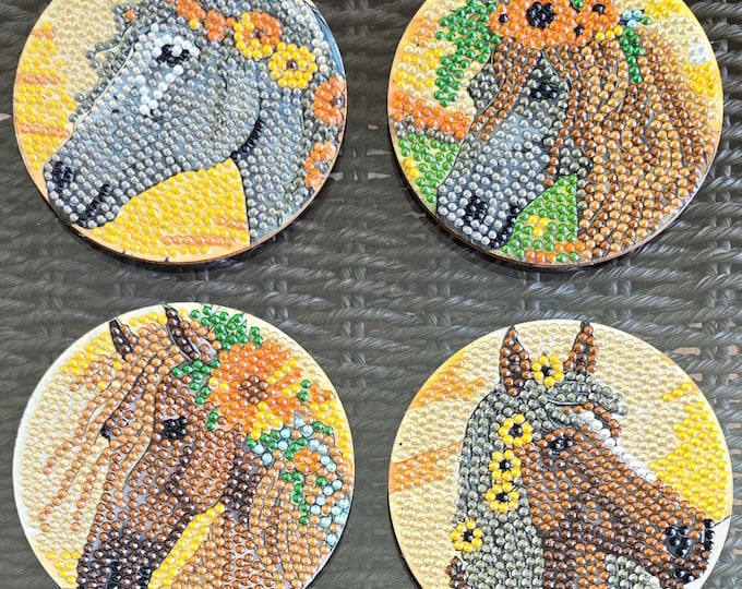 Horse Coasters Set of 4 | Equestrian Drink Coasters | Handmade Rhinestone Coasters | Horse Lover Gift | Western Decor | Unique Table Decor