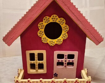 Beautiful Bright & Cheery Hand Painted Decorative Birdhouse with Diamond Art Bling