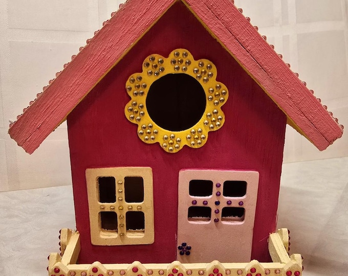 Hand Painted Birdhouse – Decorative Wooden Bird House – Colorful Cottage Style – Unique Collector Gift Idea