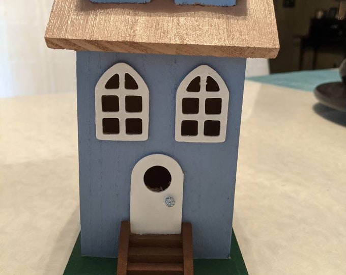 Blue House Birdhouse – Hand Painted Home Decor – Cottage Style Bird House  Yard Art – Unique Gift – One of a Kind