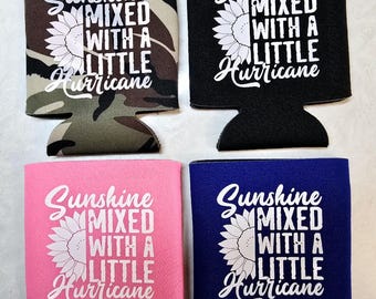 4 PACK - Can Beverage Cooler Holder - Sunshine mixed with a little hurricane - 4 Different Colors Beach Party Vacation Gift