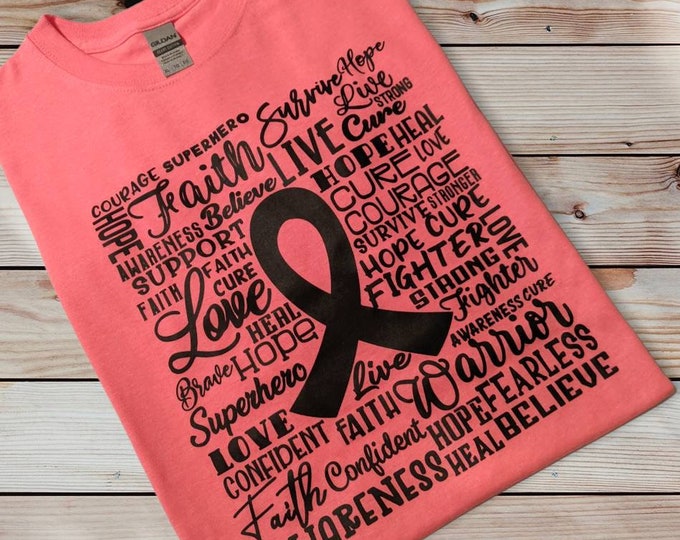 Comfortable Adult Extra Large - Bright Pink 100% Cotton T-Shirt - Cancer Ribbon Cancer Awareness Cancer Survivor Hope Faith Strength Love