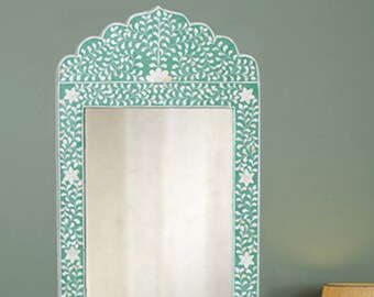 Handmade Bone Inlay Mirror Frame Fine Hand Curved Art Decor